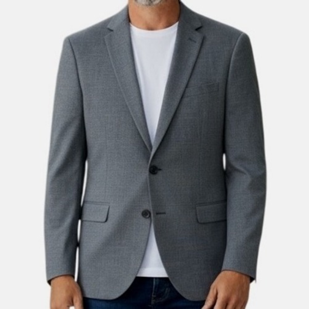 Linea Uomo Gray‎ Wool Blend Stretch Blazer 46R Modern Fit Sport Coat Waist 40